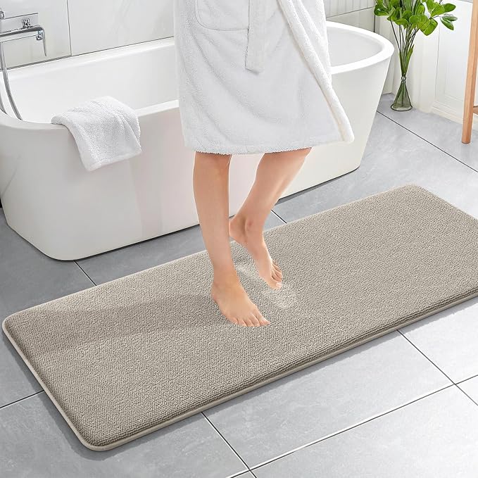 OLANLY Thick Memory Foam Bathroom Runner Rugs 59x20, Extra Soft Absorbent Long Bath Rug, Quick Dry, Non-Slip, Machine Washable Bath Mat for Bathroom, Tub and Shower, Home Decor Accessories, Warm Taupe