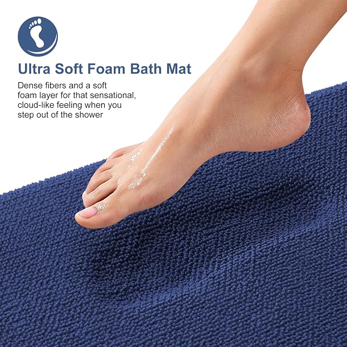 OLANLY Thick Memory Foam Small Bathroom Rugs 24x16, Extra Soft Absorbent Bathroom Mat, Quick Dry Bath Mats, Non-Slip, Machine Washable Carpet, Tub and Shower, Home Decor Accessories, Twilight Sapphire