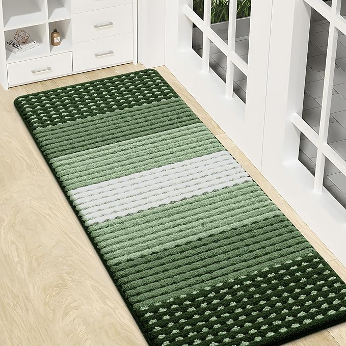 Kitinjoy Indoor Outdoor Door Mat, 47x17 Non-Slip Absorbent Dirt Trapper, Low-Profile Washable Inside Entrance Front Floor Mat, Sturdy Soft Entry Dotted Ombre Doormats for Entryway, Green