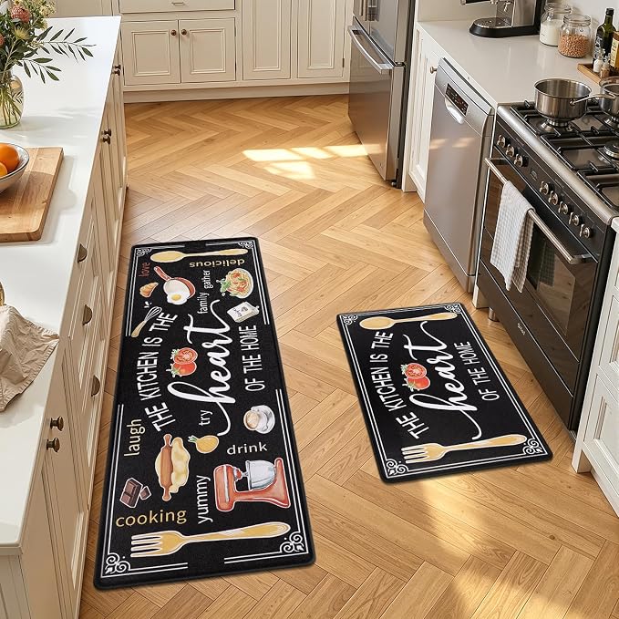 Yamaziot Anti Fatigue Kitchen Rug Set of 2, 20" x 59"+20" x 32"Non-Slip Waterproof Farmhouse Cushioned Comfort Standing Floor Mat for Kitchen, Office, Sink, Laundry