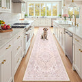 RELEANY Area Rugs Runner 2'x10' Washable Non-Slip, Floral Vintage Distress Medallion Carpet for Kitchen Hallway Bedroom Beside Laundry Room Bathroom, Pink Greypink Cute