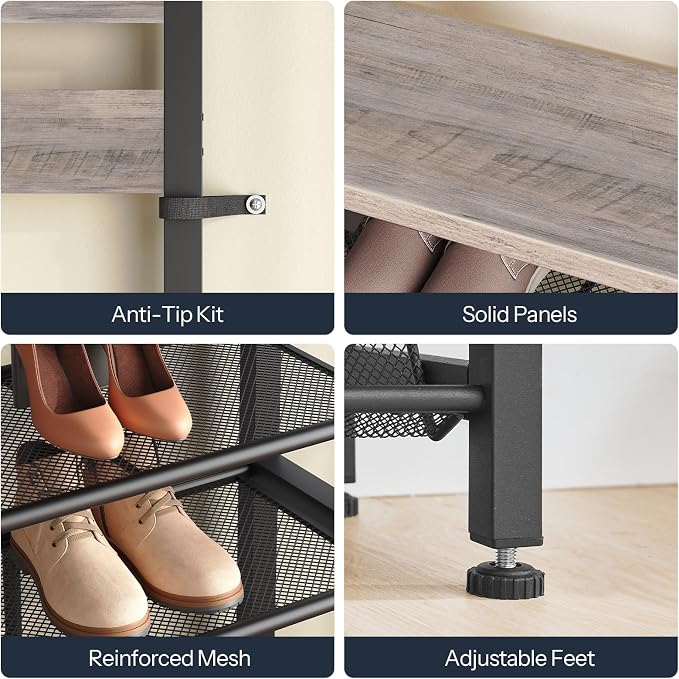 HOOBRO Hall Tree with Bench, Shoe Rack with Coat Rack, 39.4" Coat Rack with Shoe Storage, 5 Tier Shoe Storage Organizer, Oxford Fabric Side Pockets, Coat and Shoe Rack Entryway, Greige BG46MT01