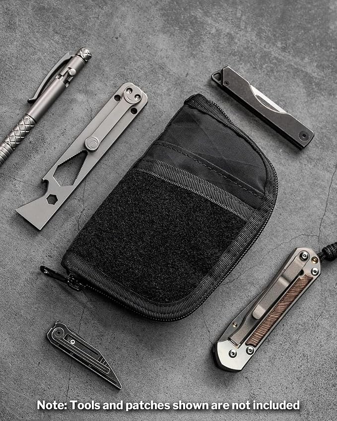 VIPERADE VE10 EDC Pouch Small Pocket Tool Pouch with 10 Compartments, Men's Pocket Organizer for Multitools, EDC Organizer with Patches Area for DIY (X-pac Black)