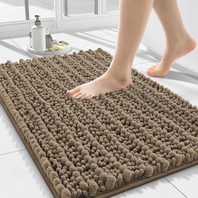 Smiry Bathroom Rugs Mat 24x16, Extra Soft Absorbent Chenille Bath Rugs, Non Slip Rubber Backing Machine Washable Quick Dry Bath Mats for Bathroom Floor, Tub, Shower, Home Decor Accessories, Camel