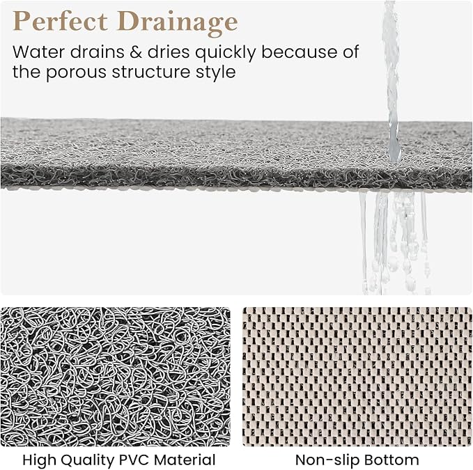 PVC Loofah Shower/Bathtub Mat Non-Slip, 24x16 inch, Soft Tub Mat with Drain, for Tub and Bathroom,Quick Drying,Grey