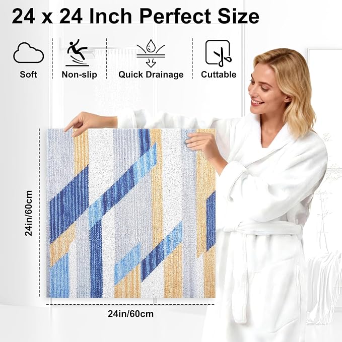 Square Shower Mat Non Slip, 24x24 Inch Loofah Shower Mats for Inside Shower Stall, Soft PVC Anti Slip Shower Mats for Stand Up Showers, Easy to Clean and Dry, Machine Washable