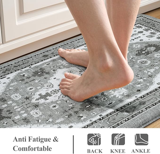 Collive Boho Kitchen Rugs and Mats 2PCS, Cushioned Anti Fatigue Kitchen Mats for Floor Waterproof Non Slip Comfort Foam Standing Mat for Kitchen,Office,Sink,Laundry,17.3''x29''+17.3''x47''