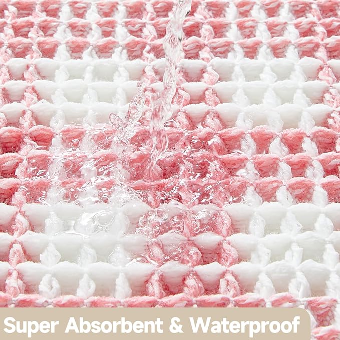 TYUU Waffle Bath Mat, Boho Bathroom Rugs Non Slip Washable Absorbent Checkered Bathroom Mat Quick Dry Cute Bath Mat, 30"x20" Pink and White
