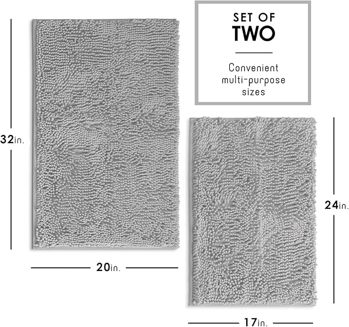 Hearth & Harbor Bathroom Rugs, Chenille Bath Mat - Machine Washable Bath Mats for Bathroom Non-Slip Backing Rubber, Quick Dry Bathroom Mat