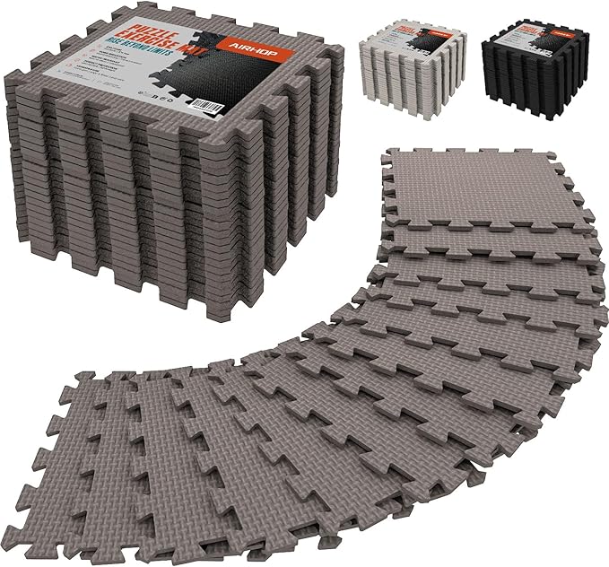 AIRHOP 18 PCS Gym Floor Mat, EVA Foam Puzzle Gym Mat, High-Density Interlocking Foam Floor Tiles for Home Gym, Play Workout Garage Kitchen Flooring 12.6"x12.6"x0.4"