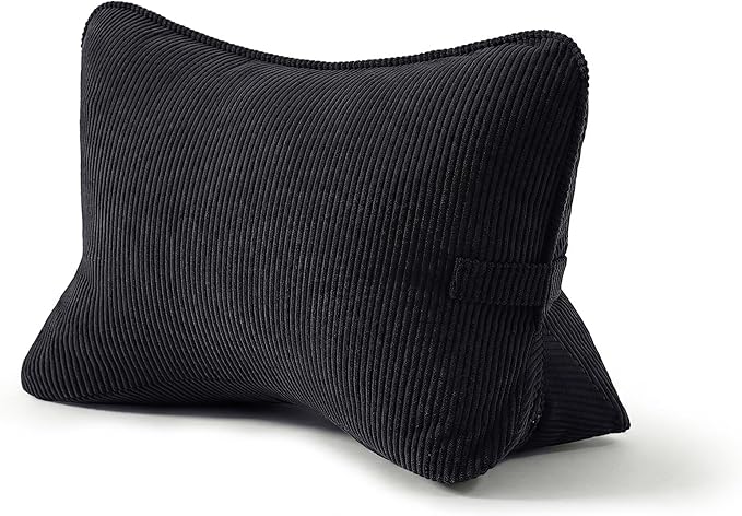 Pat. Pend. Corduroy Lumbar Support Pillow for Sitting, Triangle Cushion for Sofa, Couch or Bed, Reading Pillow for Gaming, Watching TV & Relaxing, Lamp Black