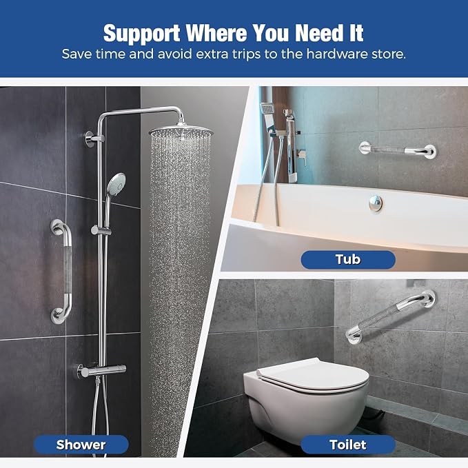 Grab Bars for Shower 2 Pack 16-Inch, Stainless Steel Anti-Slip Safety Shower Handle for Elderly Bathroom Wall Support Handicap Handicap Grab Bars for Seniors, Polished Nickel