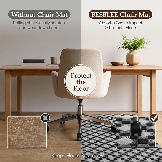 48"x60" Office Chair Mat for Hardwood Tile Floor, Under Desk Carpet Protector for Rolling Computer Chair Mat, Machine Washable Area Rug, Anti-Slip 1/5" Thick Low Pile Thin Floor Mat, Basalt Grey