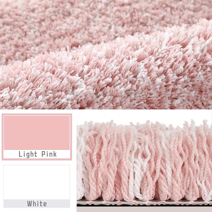 Yimobra Bath Rugs For Bathroom 32X20, Ultra Soft and Water Absorbent Bath Mats, Non Slip Plush Shower Mat Outside, Microfiber Thick Matts for Bathroom Floor/Tub, Machine Washable, Light Pink and White