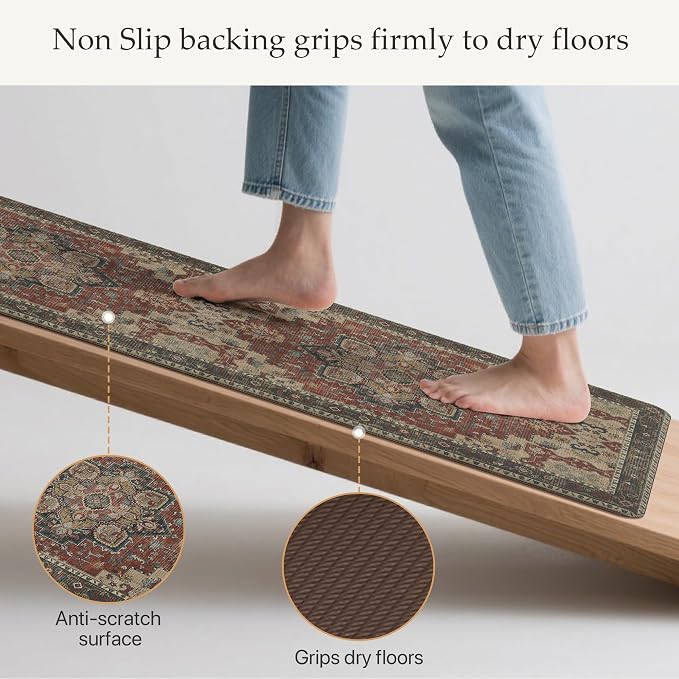GENIMO Kitchen Mats for Floor 2PCs, Washable Anti Fatigue Mat for Cushioned, 17.3"x47"+17.3"x30", Waterproof Kitchen Rugs, Non Slip Comfort Standing Mat Rug for Home, Sink, Laundry, Bordeaux