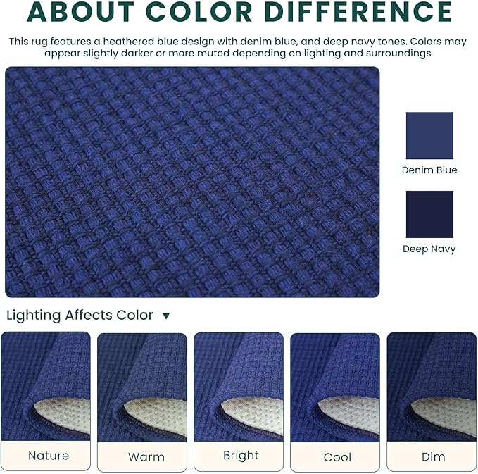 KOZYFLY Braided 2x16 Runners Rugs for Hallway, Extra Long Washable Runner Rug, Woven Non Slip Kitchen Runner, Cotton Entryway Rug, Floor Carpet for Entry, Aisle, Hall, Royal Blue/Navy