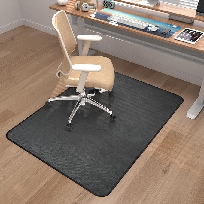 Corduroy Heavy Duty Office Chair Mat for Carpet & Hardwood Floors, Tri-Fold Floor Mat, Desk Chair Mat for Carpeted Floors and Hardwood Floor for Home Office Dark Grey