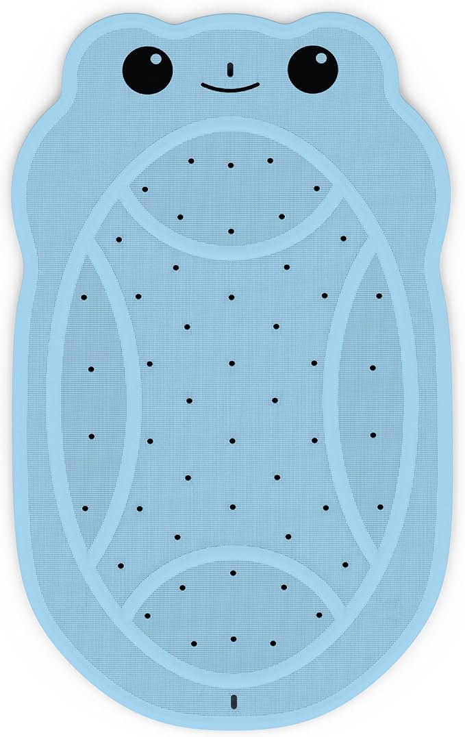 Upgraded Bathtub Mat Non Slip, Kids Bath Mat 30"x 18", Bath Mat for Tub Non Slip with Strong Suction and Textured Surface, Natural Rubber Latex Free PVC Free Safe for Baby, Frog Pattern, Blue