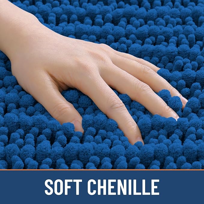 Smiry Bathroom Rugs Mat 24x16, Extra Soft Absorbent Chenille Bath Rugs, Non Slip Rubber Backing Machine Washable Quick Dry Bath Mats for Bathroom Floor, Tub, Shower, Home Accessories, Deep Navy Blue