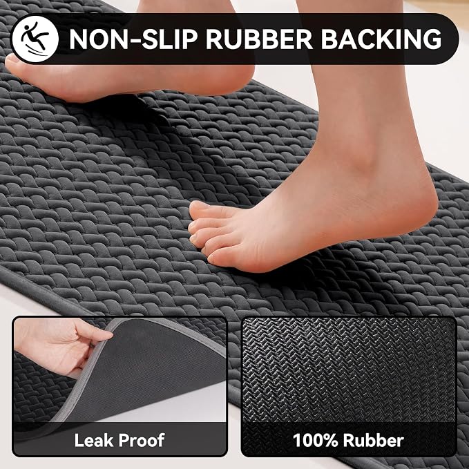 YDKGL Bathroom Runner Non Slip, Extra Soft Absorbent Quick Dry Bath Mats, Foam Weave Texture Thin Bath Rugs Washable with Rubber Backing, 20" x 59“