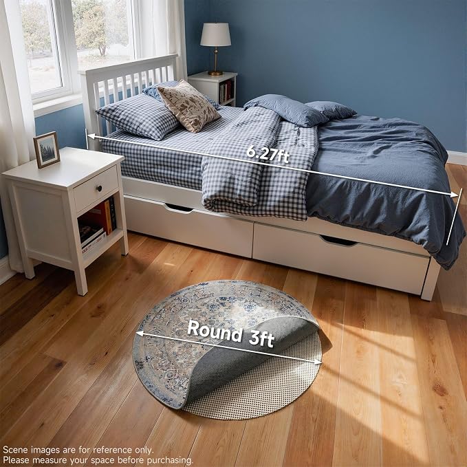 Veken 3x3 Ft Round Rug Pad Gripper for Hardwood Floors, Circle Non Slip Rug Pads for Area Rugs, Thick Rug Grippers for Tile Floors, Under Carpet Anti Skid Mat, Keep Your Rugs Safe and in Place