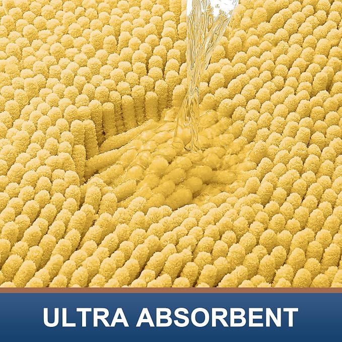 Smiry Luxury Chenille Bathroom Rugs 47x17, Extra Soft and Absorbent Shaggy Bath Mat, Machine Washable, Non-Slip Plush Carpet Runner for Tub, Shower, and Floor, Home Decor Accessories, Yellow