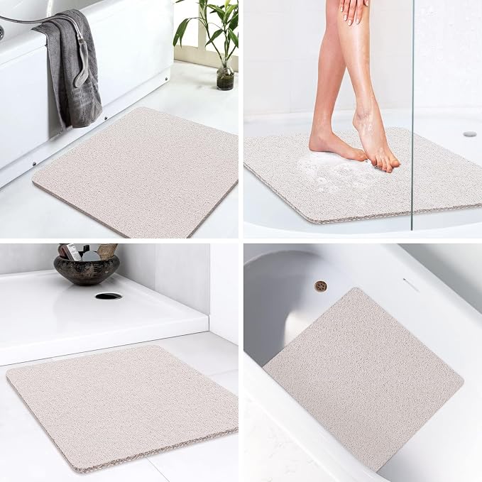 LuxStep Shower Mat Bathtub Mat,24x24 inch, Non-Slip Bath Mat with Drain, Quick Drying PVC Loofah Bathmat for Tub,Shower,Bathroom (Phthalate Free,White)