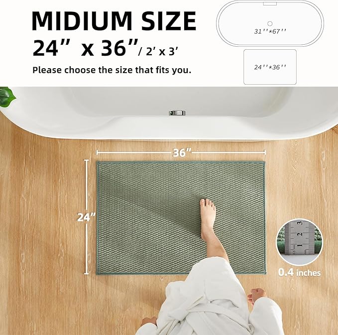 TYUU Bathroom Rugs Non Slip Washable, Super Absorbent Thin Bath Mat Quick Dry Low Pile Bathroom Rug, Sage Green 24"x36"
