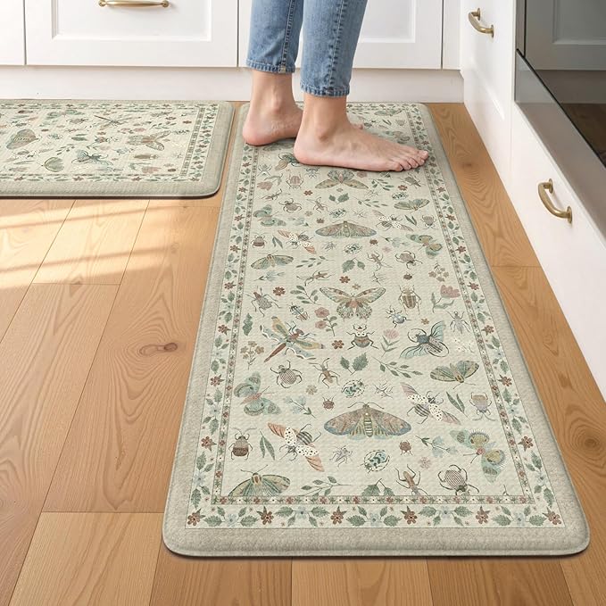 LEEVAN Anti Fatigue Mats for Kitchen Floor Non-Slip, Cushioned Kitchen Mats for Floor 2 Piece, Tan Memory Foam Kitchen Mat Set, Waterproof Ergonomic Standing Mat for Bar, Office,Desk, Laundry