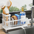 Cisily Sponge Holder for Kitchen Sink, Sink Caddy Organizer with High Brush Holder, Kitchen Countertop Organizers and Storage Essentials, Rustproof 304 Stainless Steel (Cool White, Large)