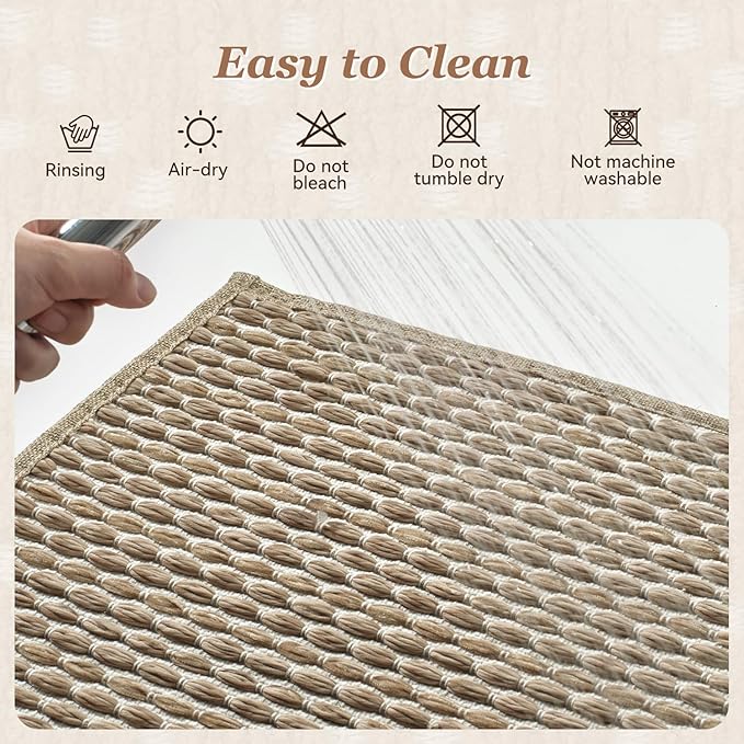 AMOAMI Unique Woven Bath Mat, Super Absorbent Non Slip Bath Mats for Bathroom Floor Textured Bathroom Mat Quick Dry Washable Bath Rug Boho Thin Rugs for Bathroom Beside Tub, 24" x 36", Brown
