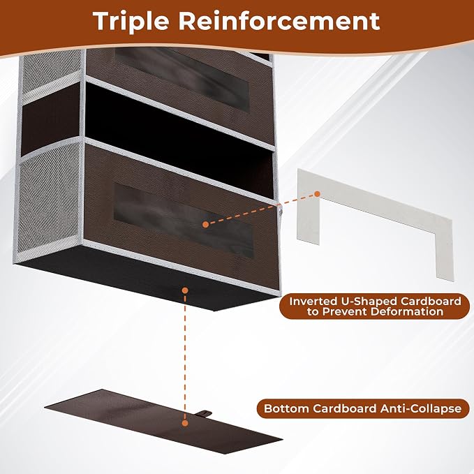 2 Pack 5 Tier Over The Door Organizer - Large Capacity Behind Door Hanging Shelves with 10 Mesh Pockets and Clear Windows, Closet Organizers and Storage for Bathroom, Bedroom, Nursery, Brown