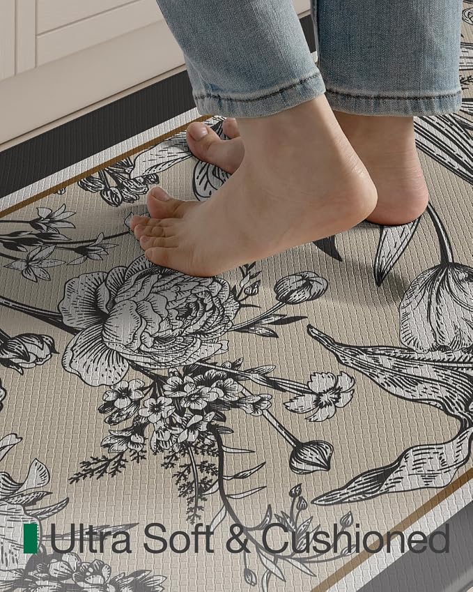 LUMI Anti-Fatigue Kitchen Floor Mats Set of 2,Cushioned Comfort Standing Rug Waterproof 2PCS, Non-Slip Ergonomic Foam Runner for Sink, Laundry, Office & Home,17x29+17x59,