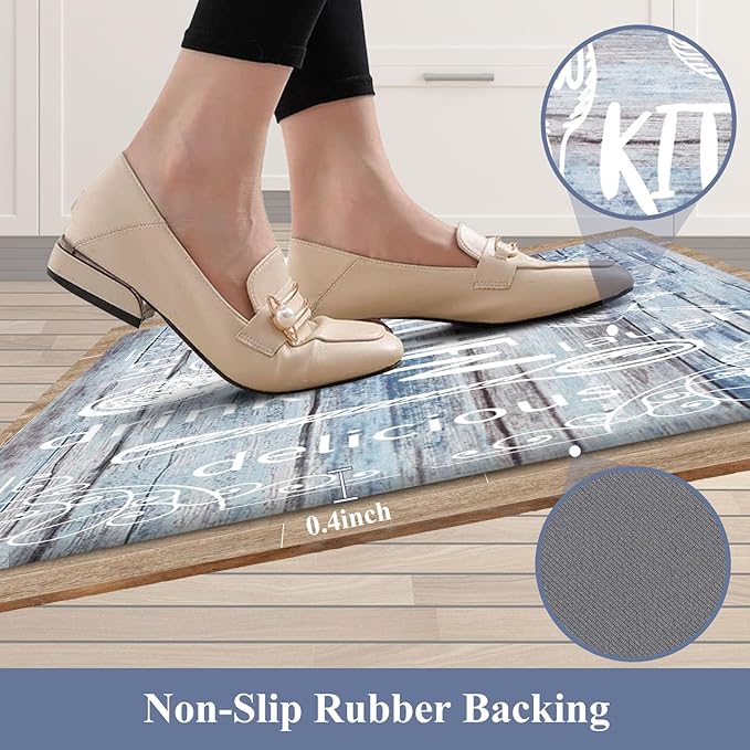 HEBE Kitchen Rugs Set of 2, Cushioned Anti Fatigue Kitchen Mats for Floor, Non Slip Waterproof Comfort Standing Desk Mat Carpet for Sink, Stove, Laundry Room