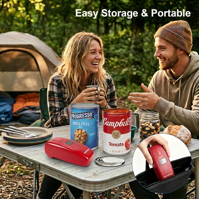 Electric Can Opener with LED Digital Display, USB Rechargeable, One-Touch Automatic, Hands-Free, Smooth Edge, Compact Cordless Opener for Seniors (Red)