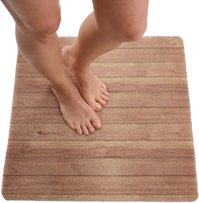 Anti Slip Shower Mat Square - Non Slip Shower Mats for Inside Shower - 24x24 Shower Floor Mat Non Slip - Square Bath Mat for Shower - Secure Loofah Shower Mat No Suction Cups (24x24 Wood Teak)