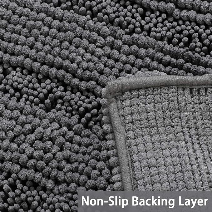 Turquoize Chenille Bathroom Rugs Set Non-Slip Bath Mats for Bathroom Super Absorbent Shaggy Rugs for Tub Shower Toilet Plush Bath Rug Plus U Contour Rug (Oversized: 24" x 36" and 20" x 24" U), Gray