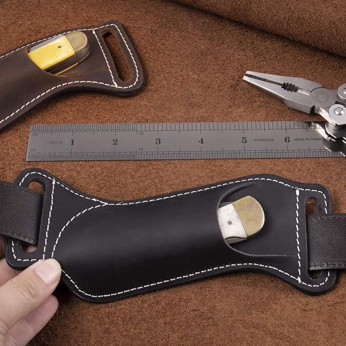 Gentlestache Leather Knife Sheaths for Belt, Knife Holster, Pocket Knife Sheath, EDC Leather Sheath for Folding Knife Carrier
