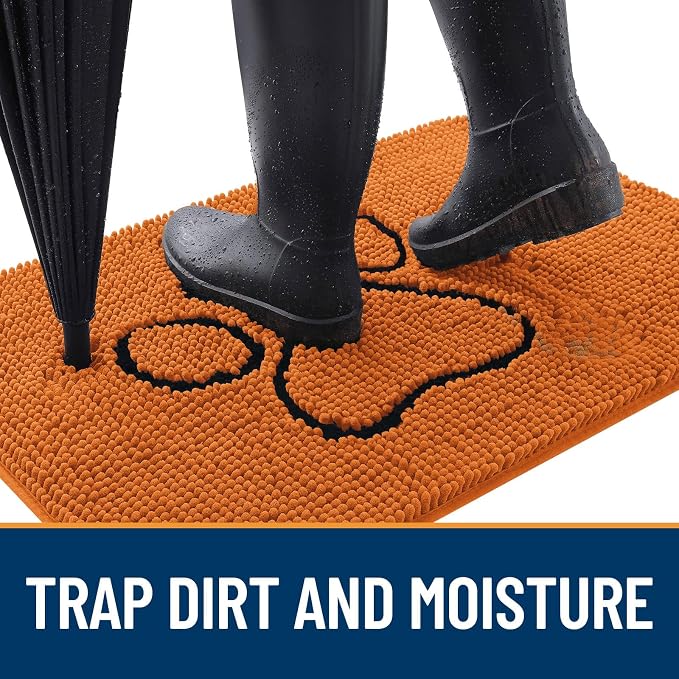 OLANLY Dog Door Mat for Muddy Paws 48x30, Paw Print Design, Absorbs Moisture and Dirt, Absorbent Non-Slip Washable Doormat, Quick Dry Chenille Mud Mat for Dogs, Entry Indoor Entryway Carpet, Clay