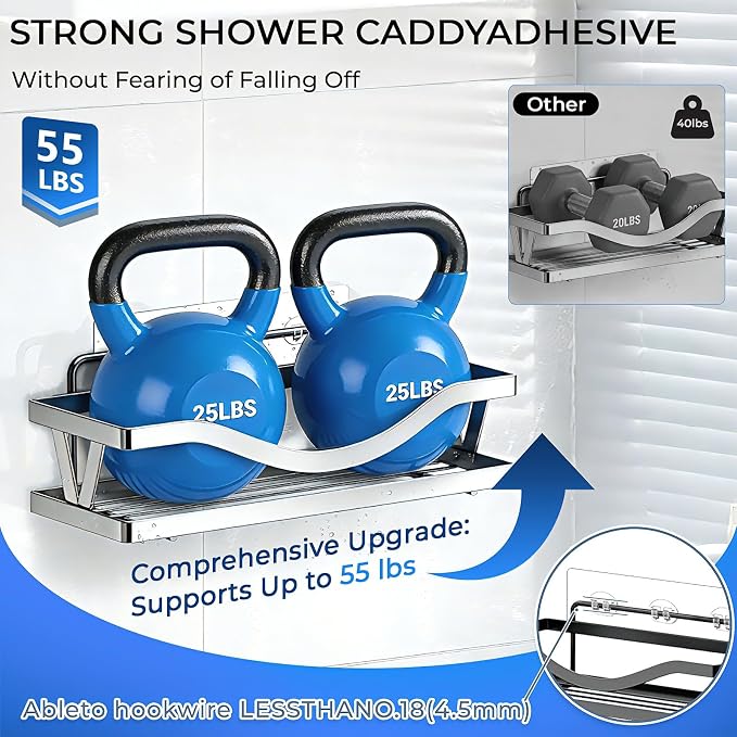 Shower Caddy Adhesive Replacement Hooks, Strong Waterproof Strips, No Drilling for Bathroom Shelves, Kitchen Racks, and Soap Holders (Transparent-14 Pack)