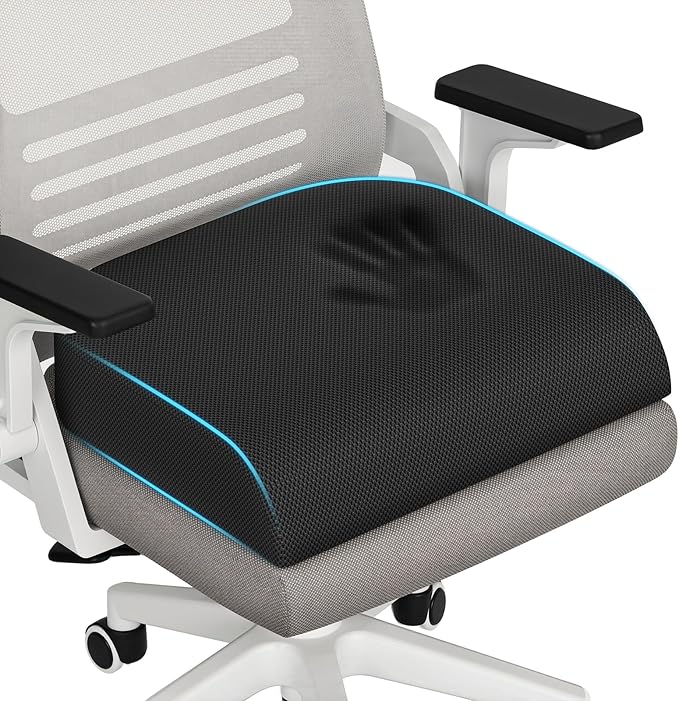 TranquilRelax Large Seat Cushion, Memory Foam Cushion for Long Sitting Hours on Office Chair, Car Seat, Non-Slip Chair Pad for Sciatica, Coccyx, Tailbone Pain Relief & Post-Surgery Recovery (Black)