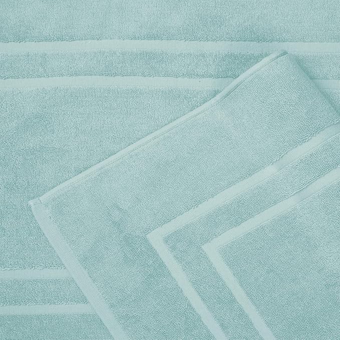 Feather & Stitch 2 Piece Towel Like Bath Mats (30x21 Inch) 100% Cotton Terry Bath Mats, Bathroom Shower Floor Mats [NOT A Bathroom Rug], Soft Absorbent Washable Mats - Sea Foam