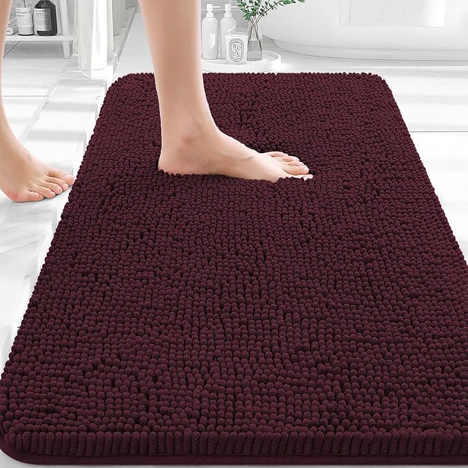 OLANLY Bathroom Rugs 36x24, Extra Soft Absorbent Chenille Bath Rugs, Rubber Backing Quick Dry, Machine Washable Bath Mats for Bathroom Floor, Tub and Shower, Home Decor Accessories, Black Cherry