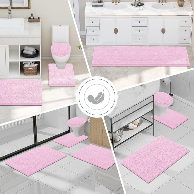 Smiry Luxury Chenille Bathroom Rugs 59x24, Extra Soft and Absorbent Shaggy Bath Mat, Machine Washable, Non-Slip Plush Carpet Runner for Tub, Shower, and Floor, Home Decor Accessories, Pink
