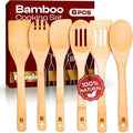 Riveira Bamboo Cooking Spoons 6-Piece – Wooden Cooking Utensils Set with Wooden Spoons for Cooking & Spatulas Wooden Utensil Sets – Premium Kitchen Utensils Set – Durable First Apartment Essentials