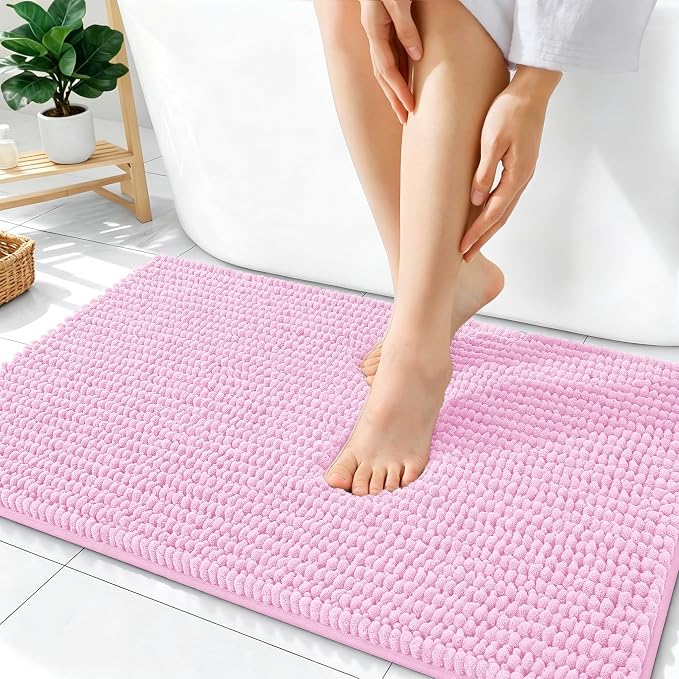 OLANLY Thick Bathroom Rugs 36x24, Extra Soft Absorbent Chenille Bath Rugs, Rubber Backing, Machine Wash Dry, Bath Mats for Bathroom Floor, Tub and Shower, Home Decor Accessories, Pink