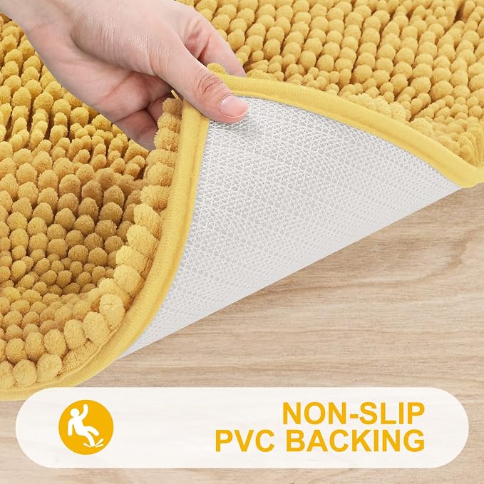 Grandaily Chenille Striped Bathroom Rugs 24x16, Extra Thick and Absorbent Bath Mats, Non-Slip Soft Plush Shaggy Shower Carpet, Machine Wash Dry, Bath Rug for Bathroom, (Small, Yellow)