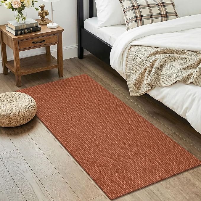 KOZYFLY Orange 2x4 Entry Runner Rug, Small Washable Runners for Entryway, Non Slip Door Mat Indoor Entrance, Front Porch Carpet for Foyer, Kitchen, Bedroom, Bathroom, Burnt Orange/Tan