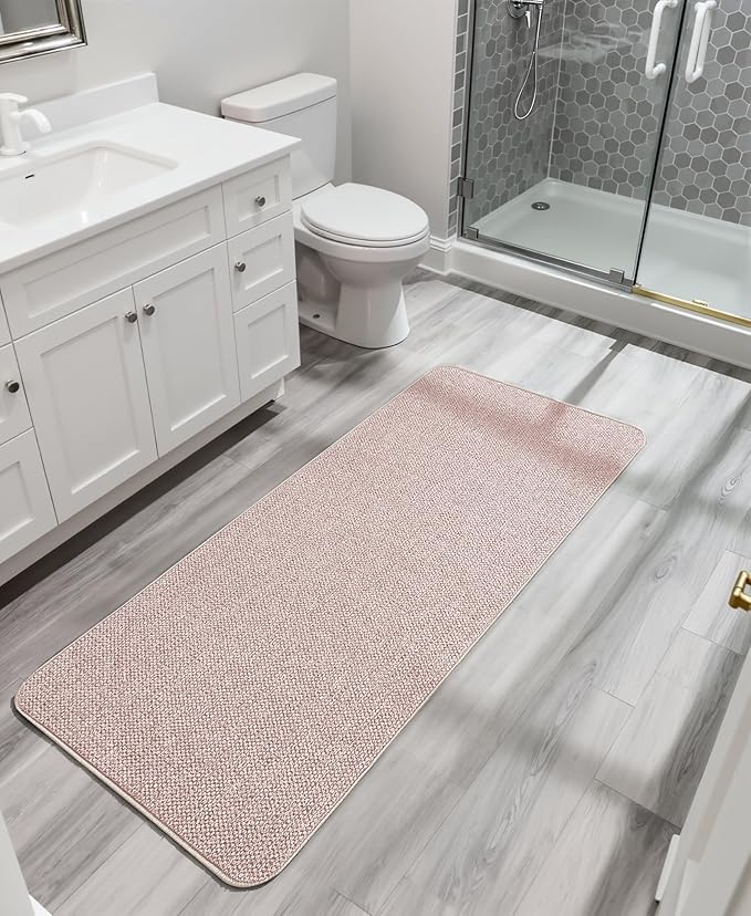 Bath Mat,Ultra Thin Bathroom Runner Rugs,Large Bath Mats for Bathroom,Quick Dry,Non-Slip,Machine Washable,Low Pile,Bath Rug,Shower Outside,Sink,Home Decor Accessories.Beige,1'9"x3'11"（21x47inch）