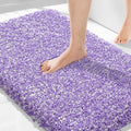 Yimobra Bathroom Rugs Non Slip Washable 36X24, Ultra Soft and Water Absorbent Bath Mats, Plush Fluffy Shower Mat Outside, Luxury Microfiber Thick Matts for Bathroom Floor/Tub, Purple and White